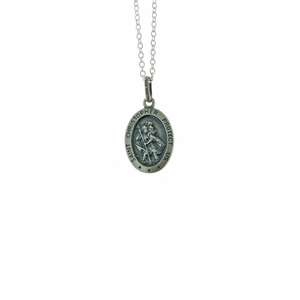 Oval Antique Sterling Silver St Christopher Medal with optional personalisation and Chain