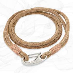 Sand Beige Quad Wrap Suede Leather Bracelet with Steel Lobster Clasp by Alraune