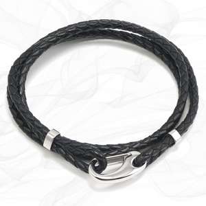 Black Four Strap Bolo Leather Bracelet with a Petit Steel Lobster Clasp