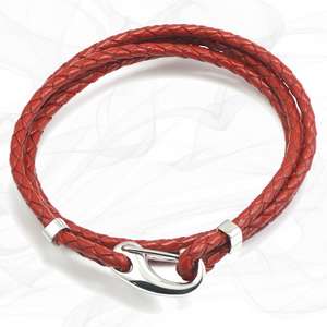 Red Two Strap Bolo Leather Bracelet with a Petit Steel Lobster Clasp