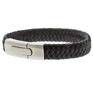Black Hidden Condition Leather Medical Alert Bracelet.