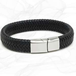 Chunky Black Super Soft Premium Leather Bracelet with a Silver Sliding Magnetic Clasp.