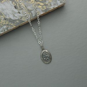 Oval Antique Sterling Silver St Christopher Necklace