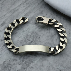 Men's Antique Finish Sterling Silver ID Bracelet with Custom Engraving