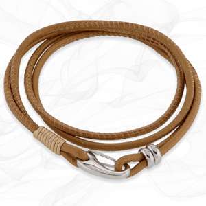 Simple smooth Yellow Gold 3mm Napa quad wrap Leather Bracelet for Women