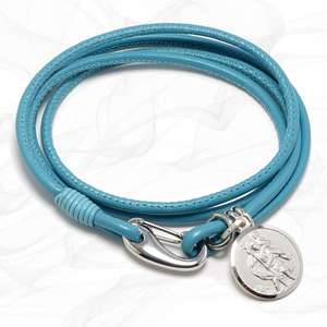 Turquoise St Christopher Napa Leather, and Sterling Silver Bracelet