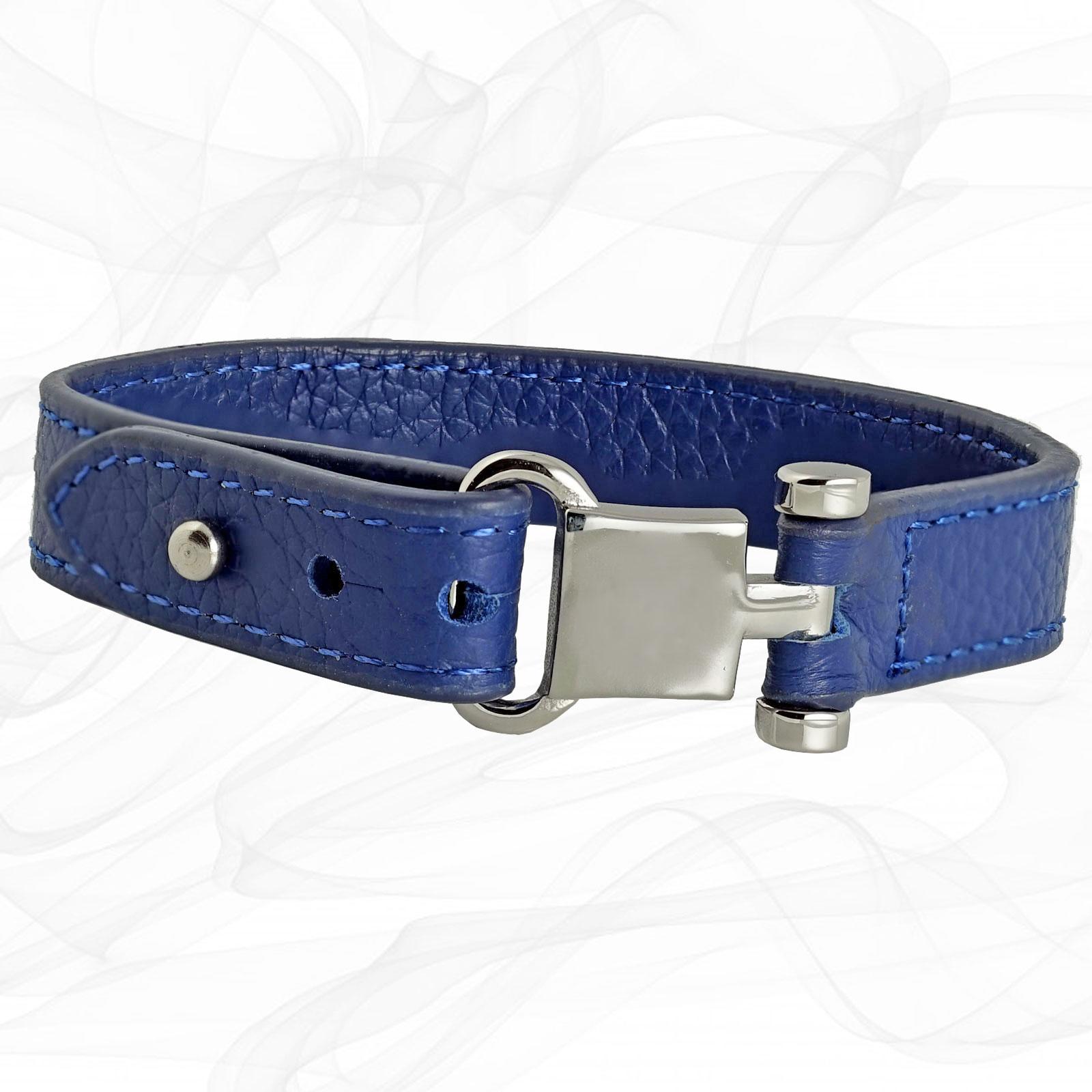 Blue Square Buckle Leather Wrap around Adjustable Bracelet