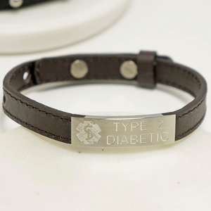 Personalised Adjustable Medical Alert Leather Bracelet with Any Engraving.