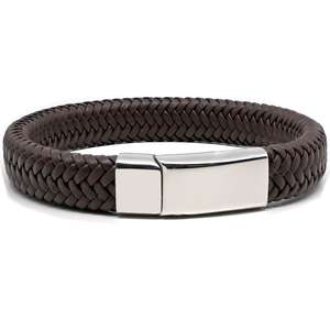 Chunky Brown Super Soft Premium Leather Bracelet with a Silver Sliding Magnetic Clasp.