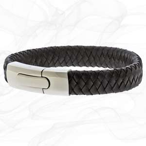 Black and Silver Personalised Chunky Leather Bracelets for men