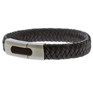 Black and Silver Hidden Condition Leather Medical Alert Bracelet.