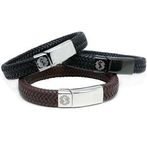 Black & Brown Leather Medical Alert ID Bracelet