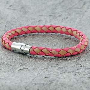 Beige and Pink SINGLE STRAND BOLO LEATHER BRACELET & MAGNETIC CLASP for Girls