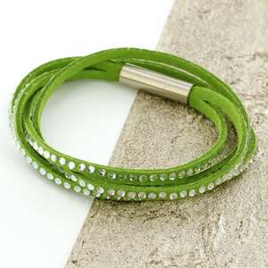Green Womens Stacker Leather Beaded Bracelet, Multi R