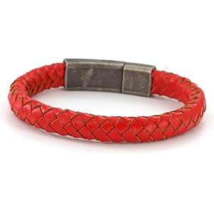 Mens Vintage Red Leather Bracelet