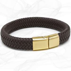 Chunky Brown Super Soft Premium Leather Bracelet with a Gold Sliding Magnetic Clasp.