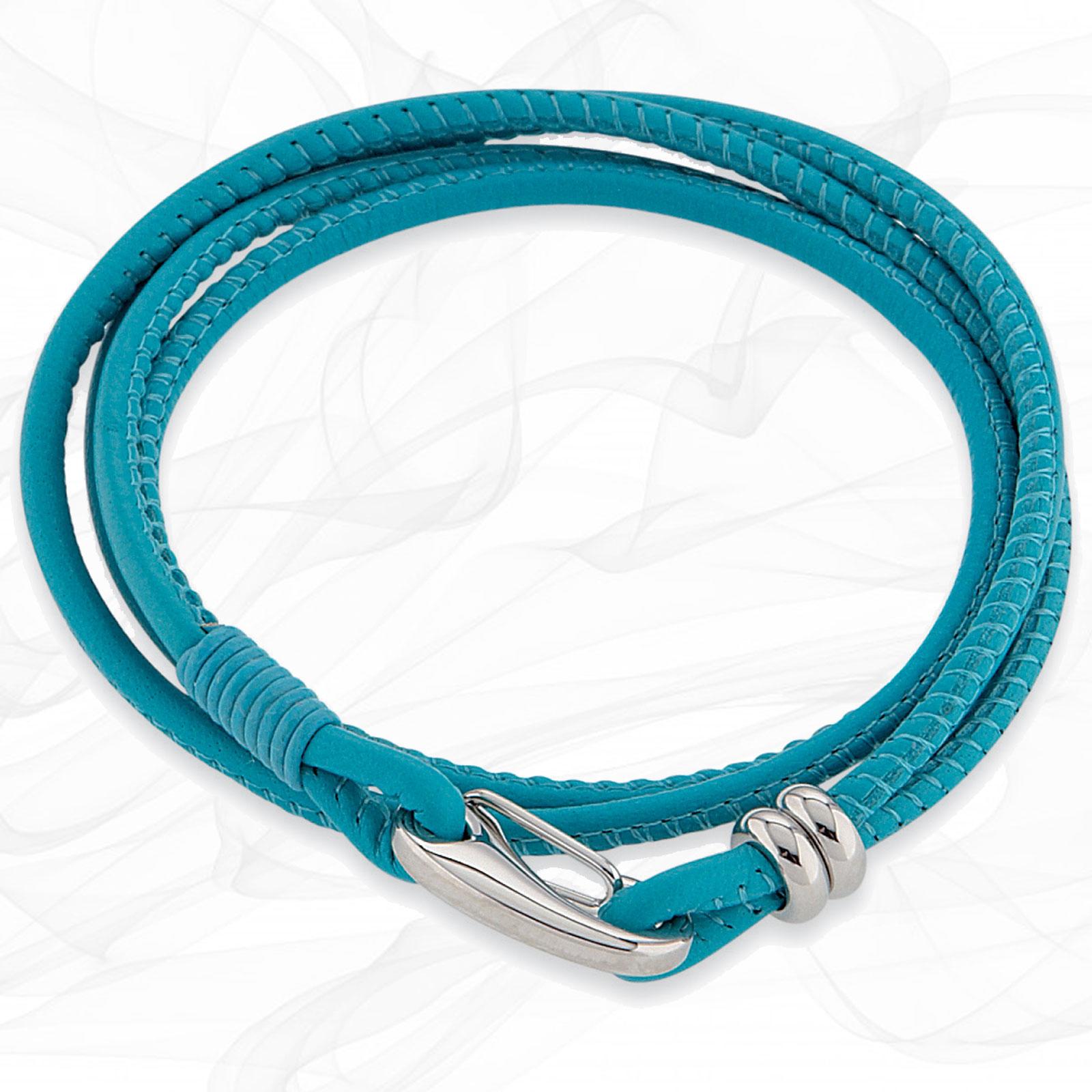 Simple smooth Turquoise 3mm Nappa quad wrap Leather Bracelet for Women