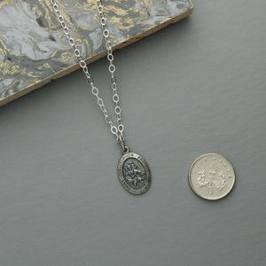Oval Antique Sterling Silver St Christopher Necklace