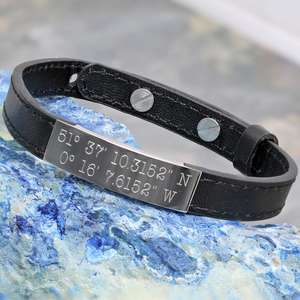 Personalized Unisex Coordinates Leather Bracelet with any engraving