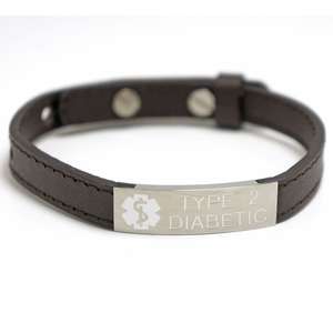 Personalised Adjustable Medical Alert Leather Bracelet with Any Engraving.