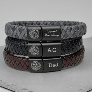 Brown St Christopher Safe Travels leather bracelet with magnetic stainless steel clasp