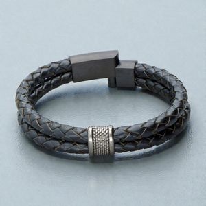 Black Braided Leather Medical Alert ID Bracelet Back View - Engravable Stainless Steel Plate Showing Laser Engraving Area