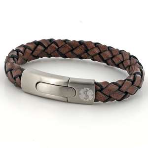 Brown Vintage Leather Medical Alert Bracelet