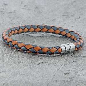 Natural and Grey SINGLE STRAND BOLO LEATHER BRACELET & MAGNETIC CLASP for Men