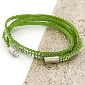 Green Womens Stacker Leather Beaded Bracelet, Multi R