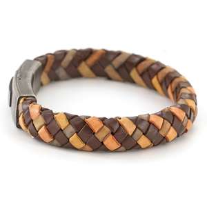 Mens Tri Brown Leather Bracelet