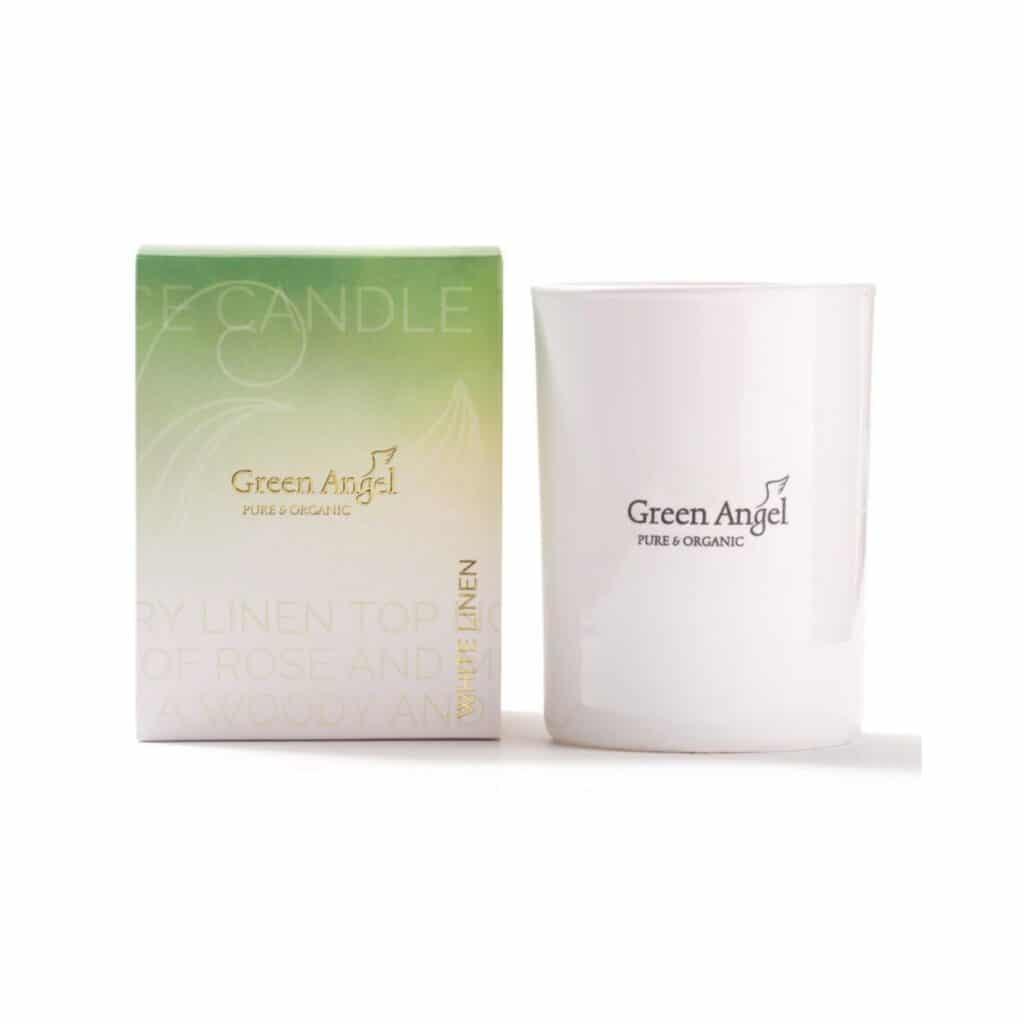 Green Angel White Linen Candle