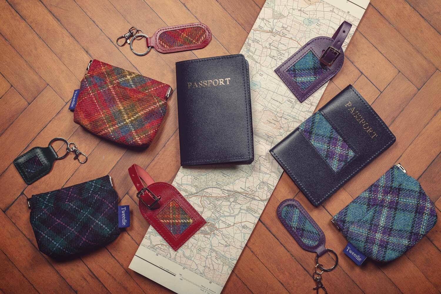 Travel Range featuring bespoke tartans hand made our studio Idea for bespoke tartan gifts.
