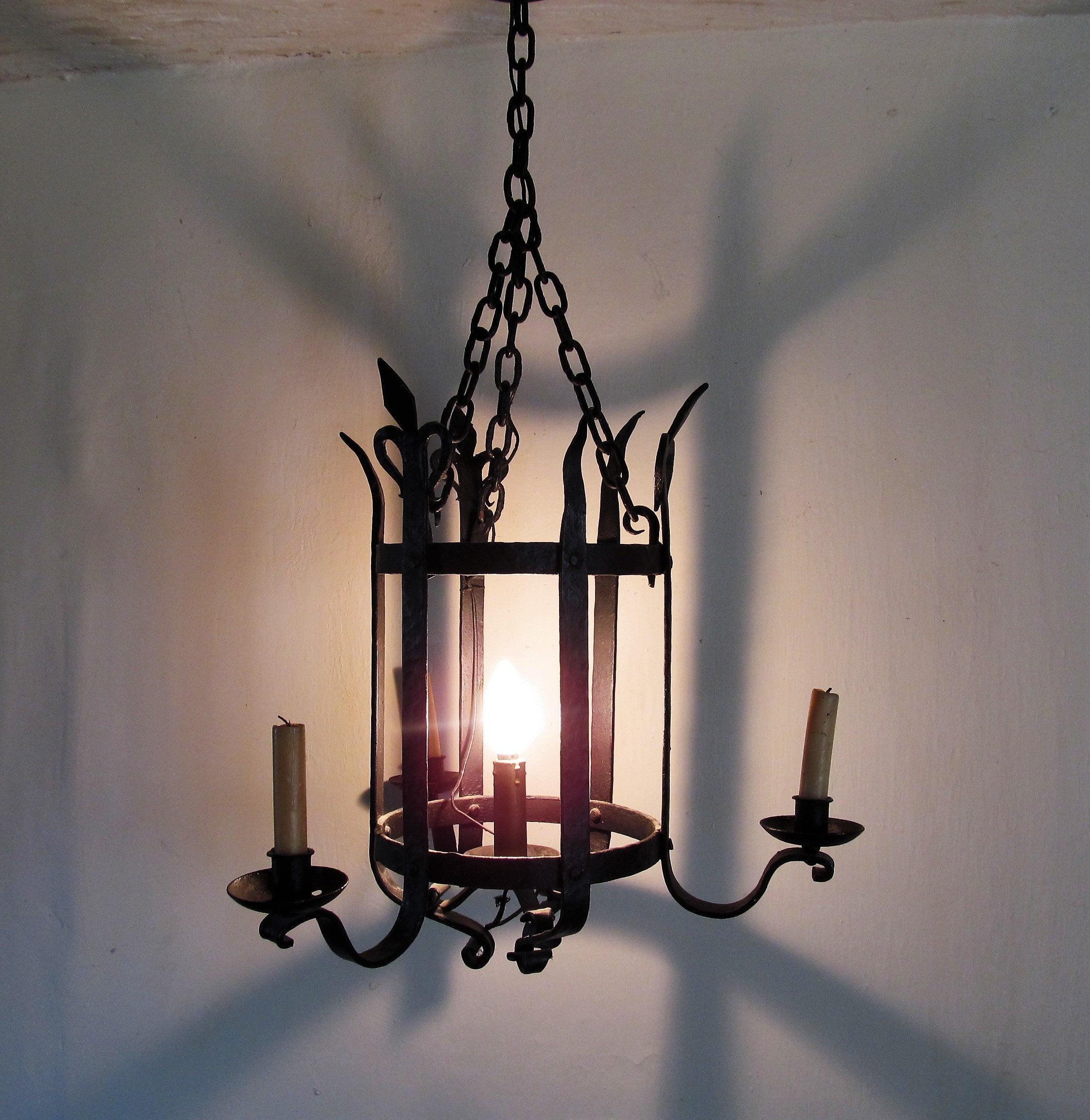 French Iron Steel Meval Rustic, Rustic Round Iron Chandelier