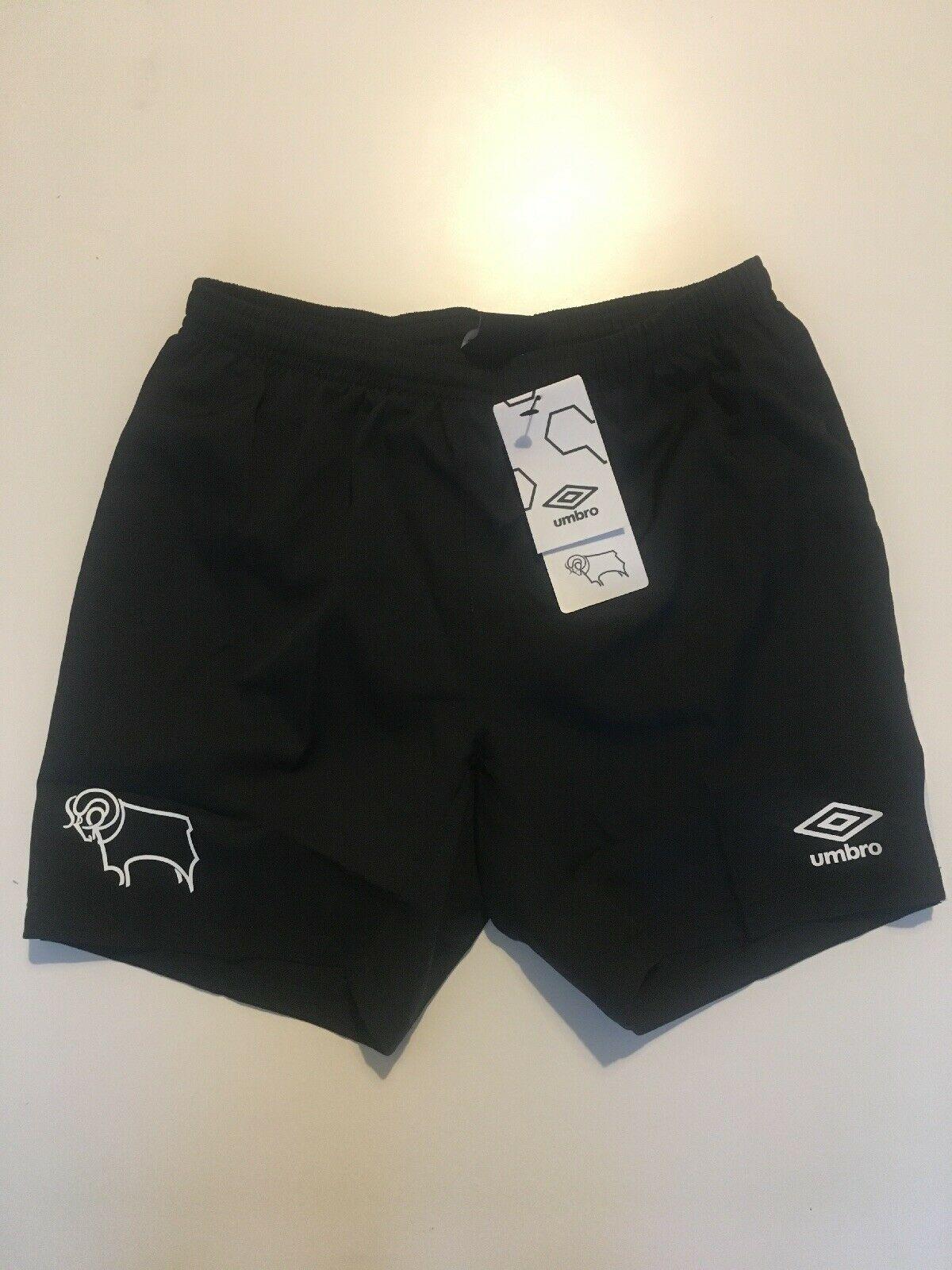 BNWT Derby County Black Umbro  Home Football Shorts Size Medium Boys 
