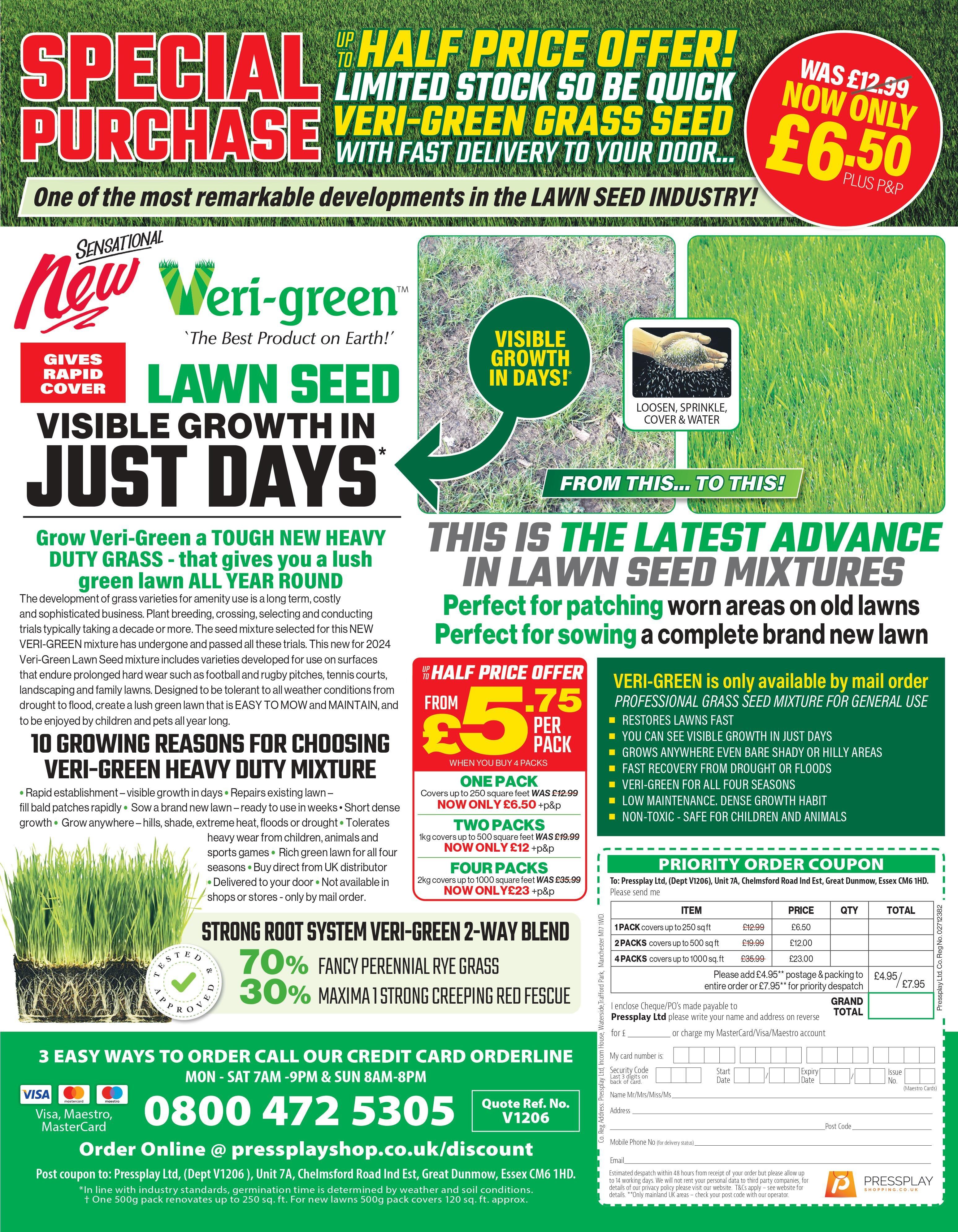 4 Packs Veri Green Grass Seed