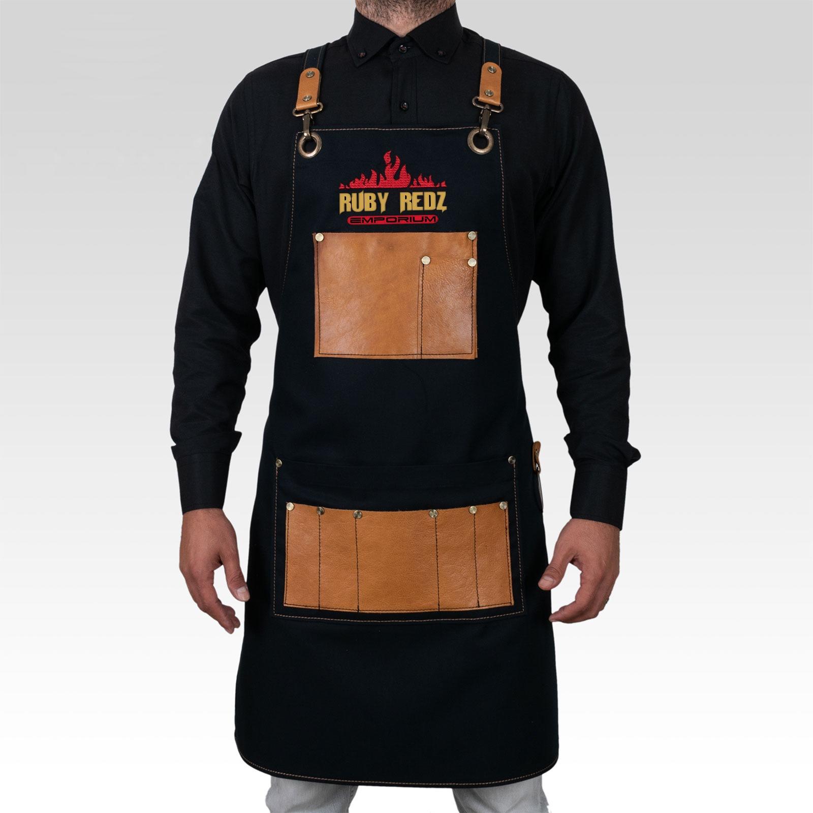 Luxury Black Leather and textile BBQ Apron