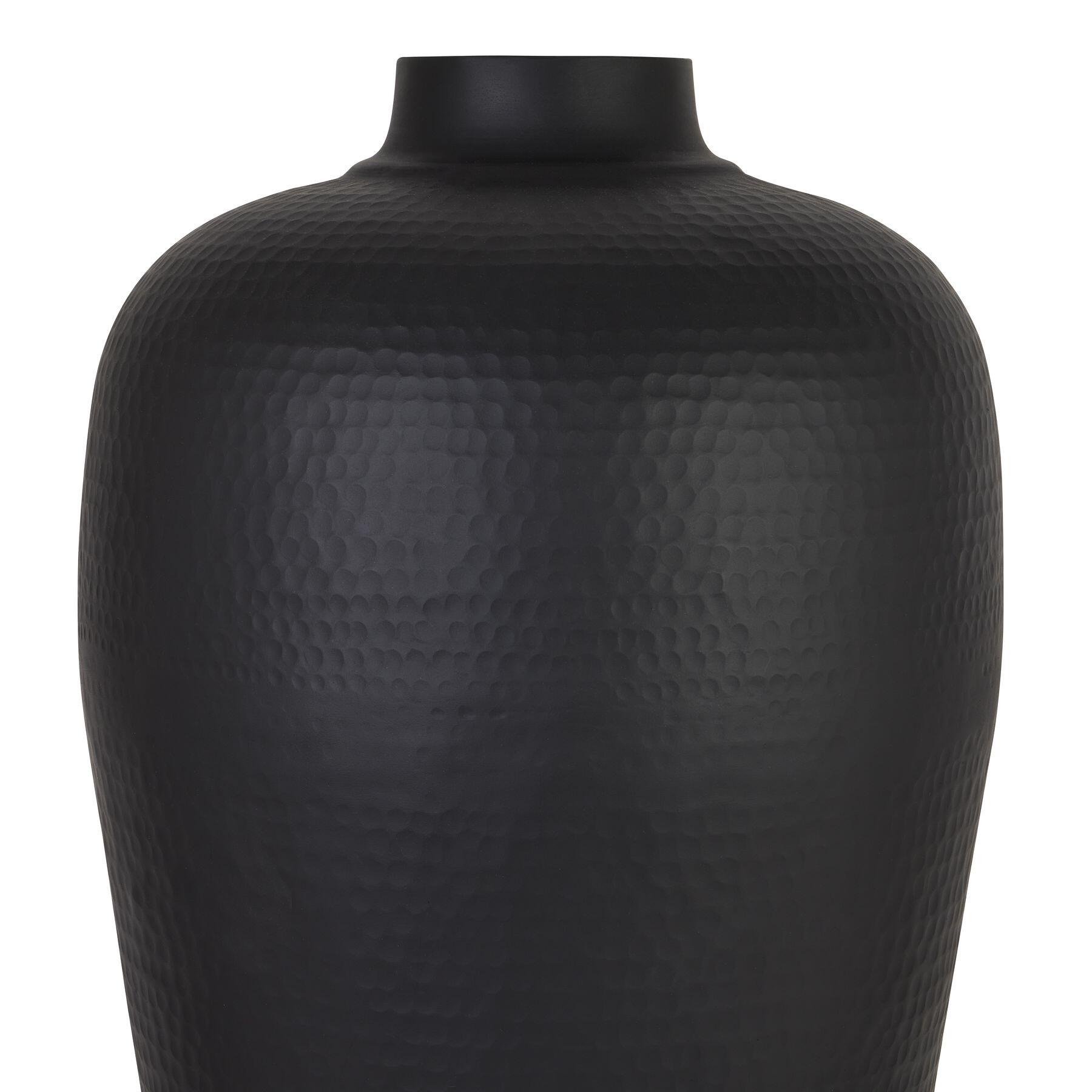Matt Black Medium Hammered Vase - Contemporary Elegance