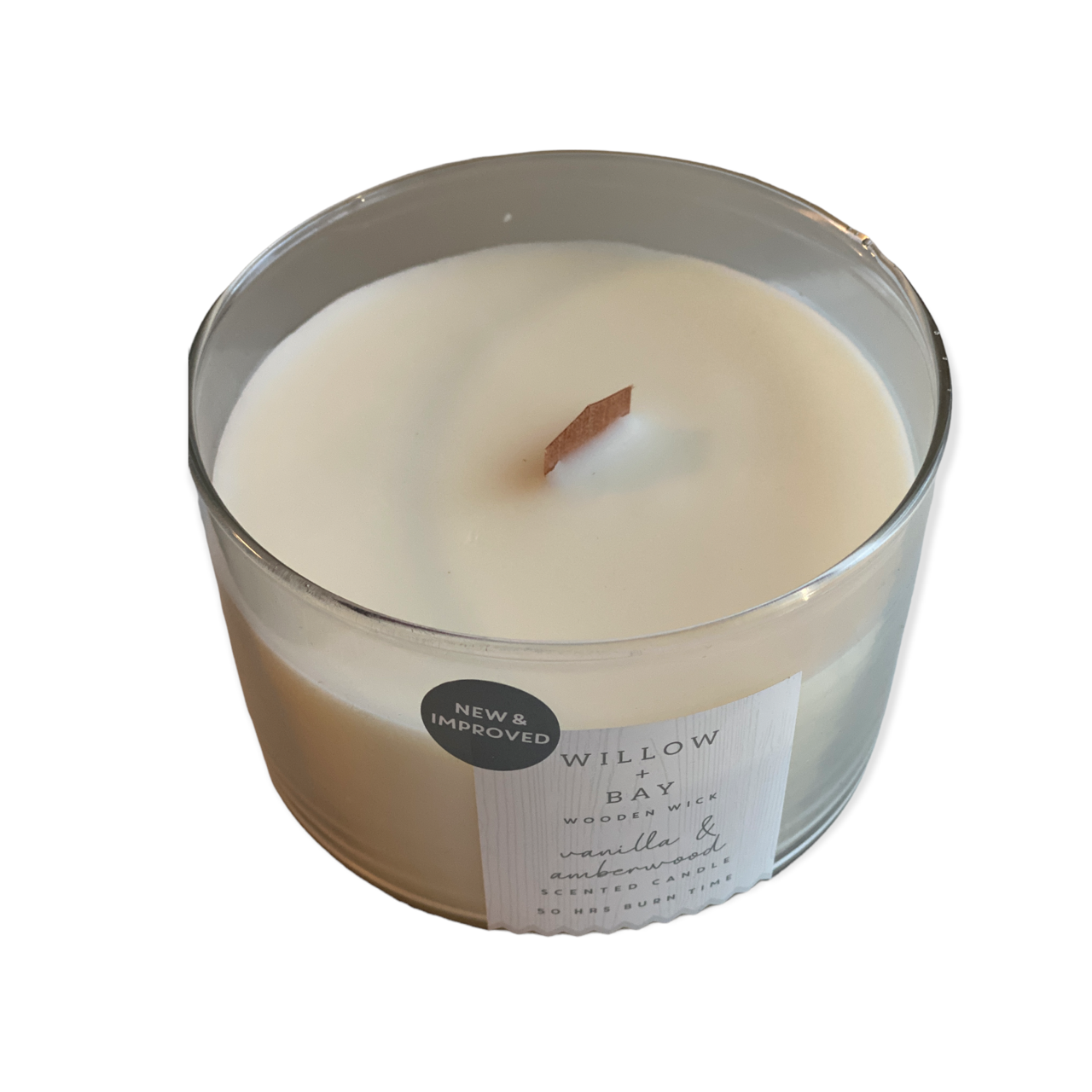 Willow & Bay Luxury Wooden Wick Candle - Vanilla and Amberwood Scented ...