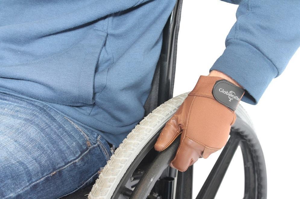 Classic Fingerless Wheelchair Gloves, Brown Leather Wheelchair