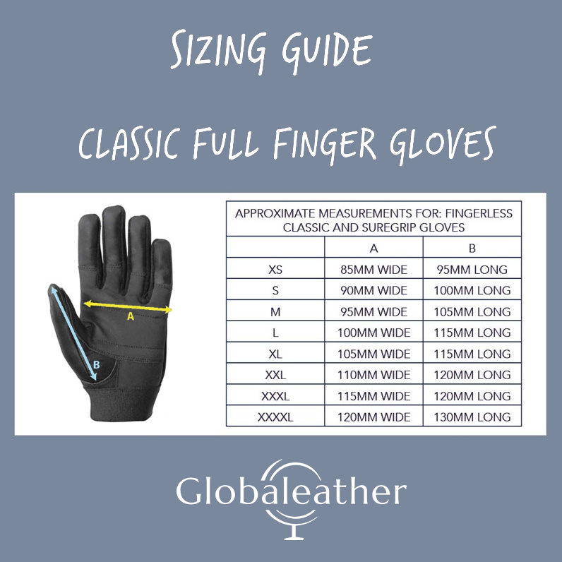 Classic Full Finger Wheelchair Gloves size Guide