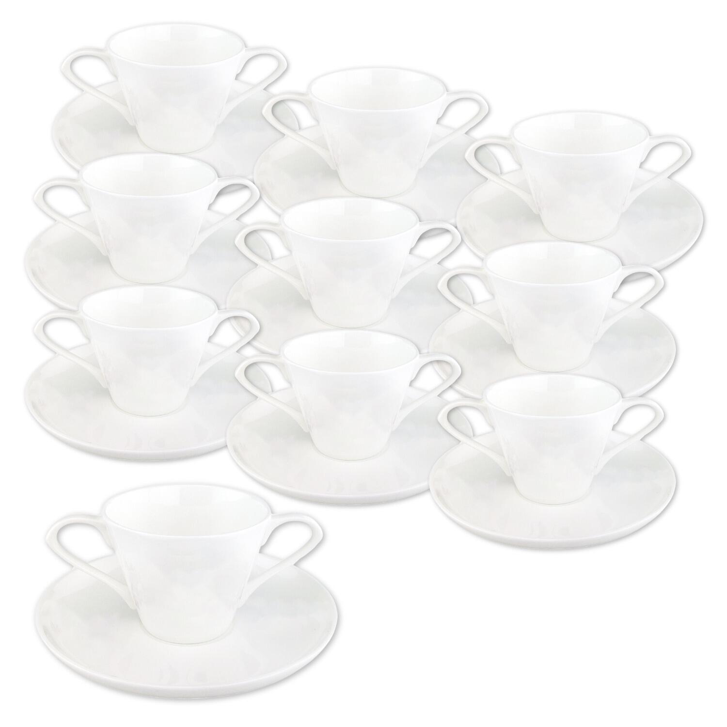 Two Handled Bone China Cup and Saucer Plain White Pack of 10