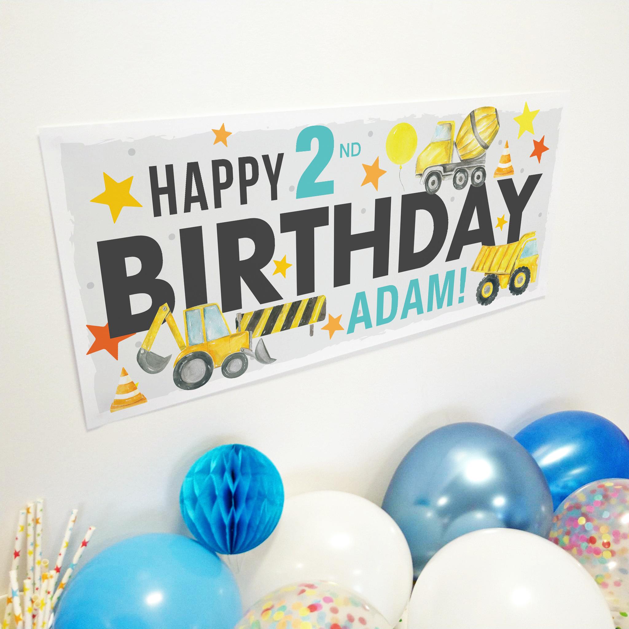 Digger birthday party decorations by Frame My Name, personalised for any name and any age