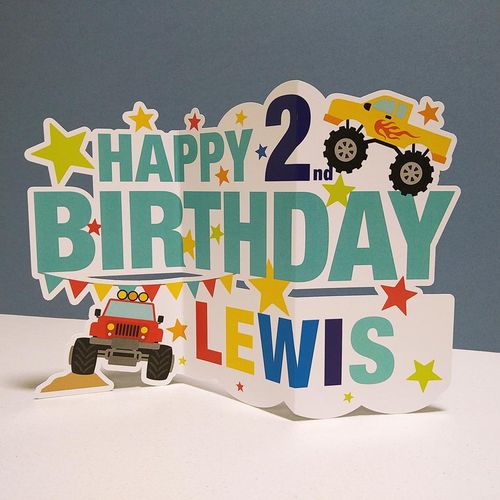 frame my name, monster truck birthday card, cars birthday card, personalised birthday cards