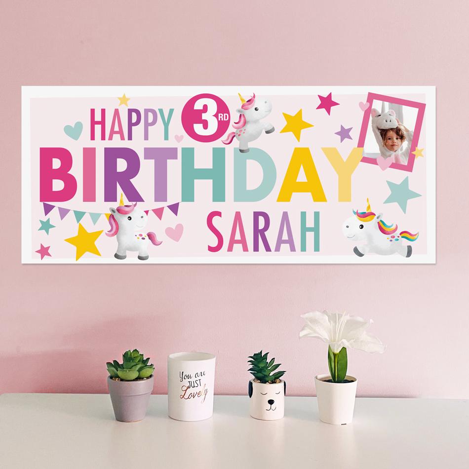 unicorn birthday photo banner, personalised party banners, frame my name