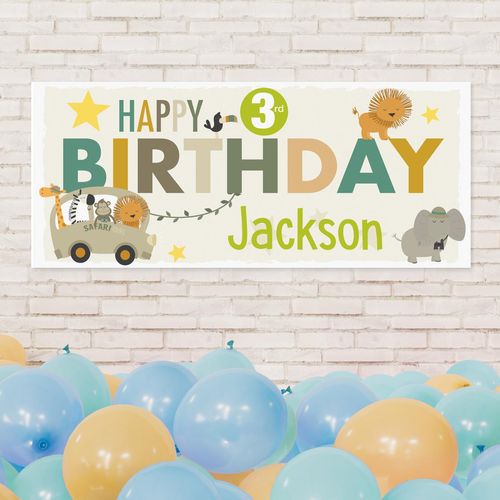 Safari Animals personalised party banner for any name and age by Frame My Name