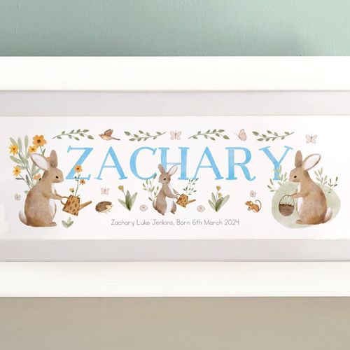 zachary blue woodland rabbits name frame