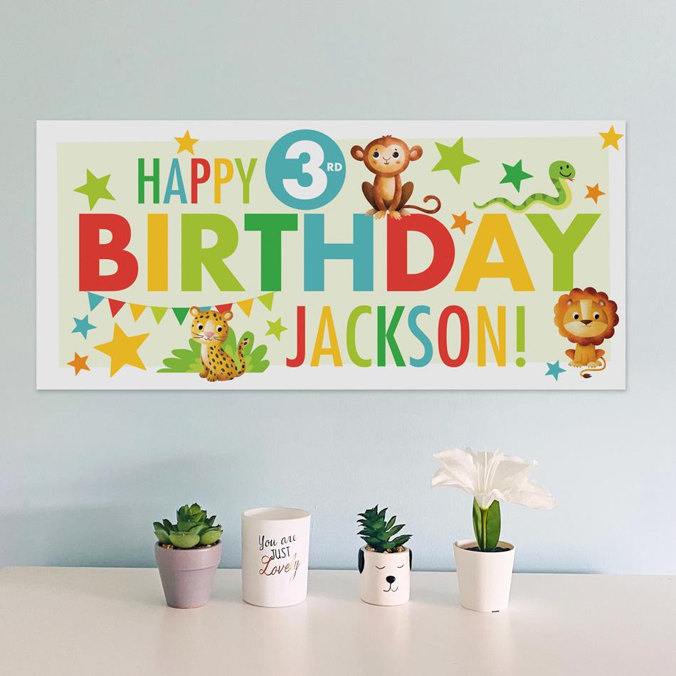 frame my name, jungle party banners, personalised birthday banners