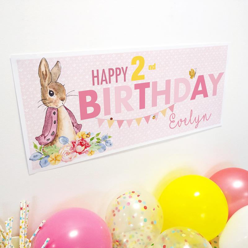 classic rabbit (pink) birthday banner, personalised party banners