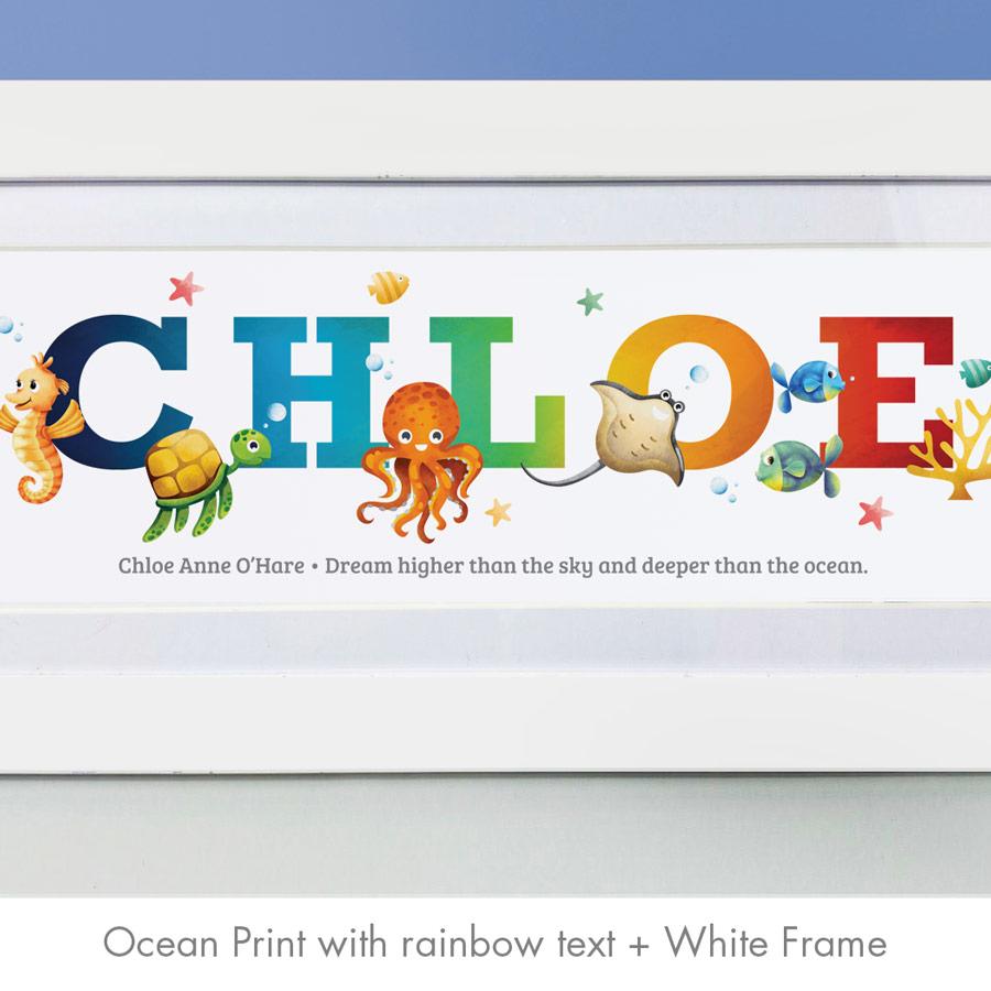 Frame My Name, Ocean Name Prints, Rainbow prints