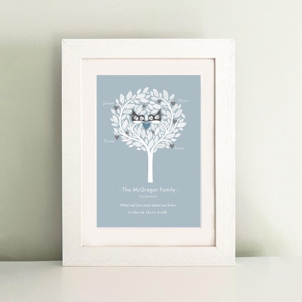 frame my name, family tree framed print with pet